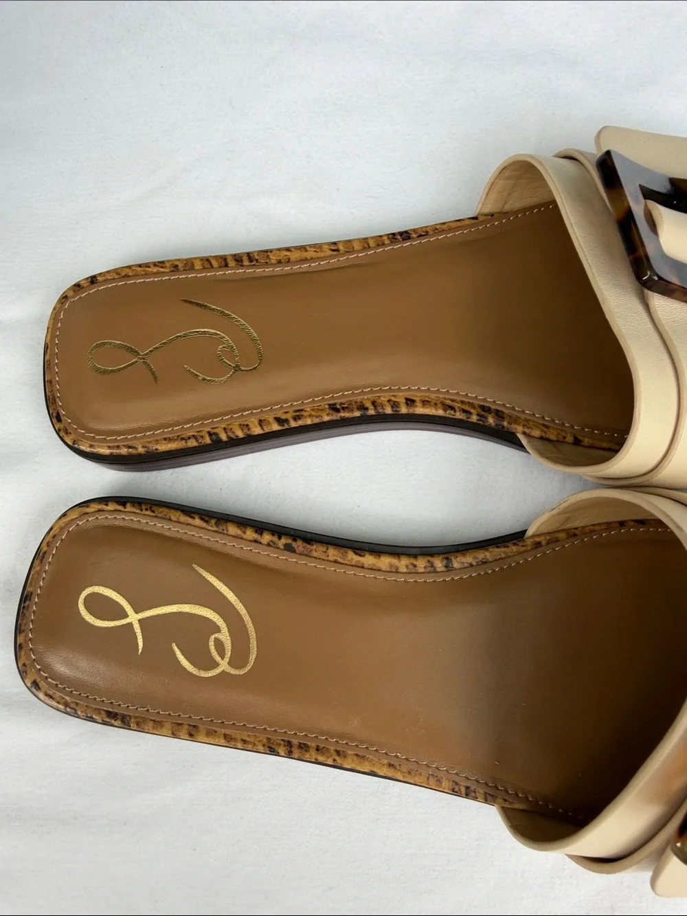 Sam Edelman Cream Slide Sandals with Tortoiseshell Buckle - Picture 4 of 7
